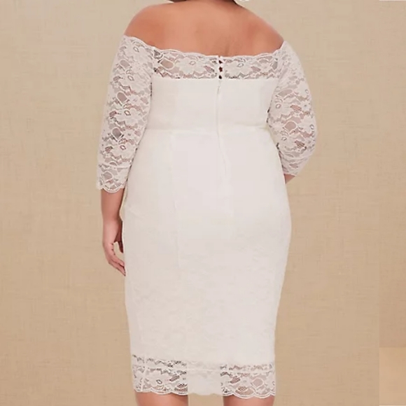 Torrid SPECIAL OCCASION IVORY LACE OFF SHOULDER BODYCON DRESS - Picture 8 of 8